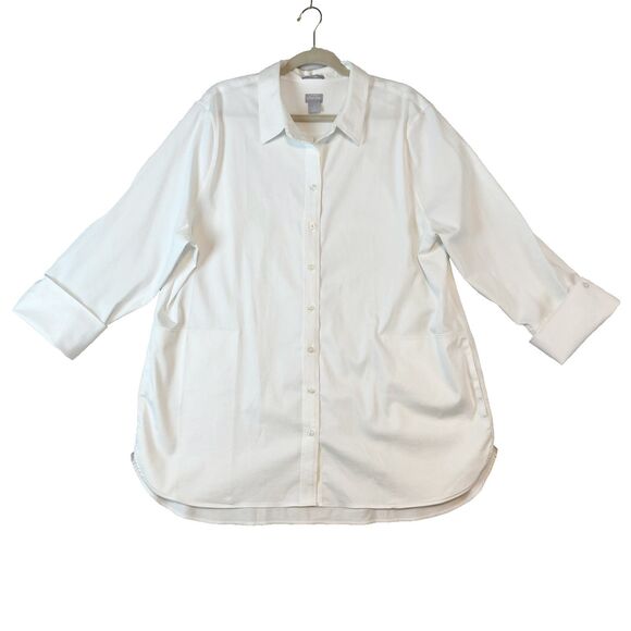 Chicos Non-Iron Top Womens Sz 4 (20) White Button Up Pockets Cuffed Classic - Picture 1 of 7